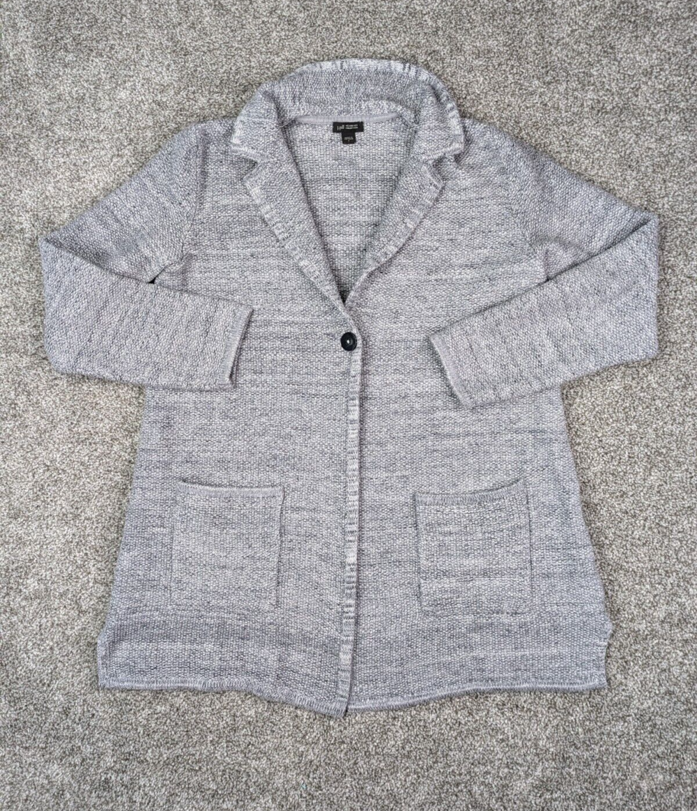 J Jill Sweater Womens S Gray Rayon Open Front Cardigan Single Button Pockets